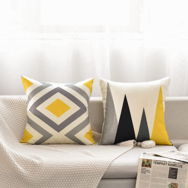 Tosewever Set of 4 Decorative Geometric Yellow Grey 18 x 18 Inches Throw Pillow Covers - Modern Pattern Linen Square Pillow Cushion Case for Sofa Couch Bed Home Decor Outdoor (18"" x 18""  Yellow/Gray) - Image 4